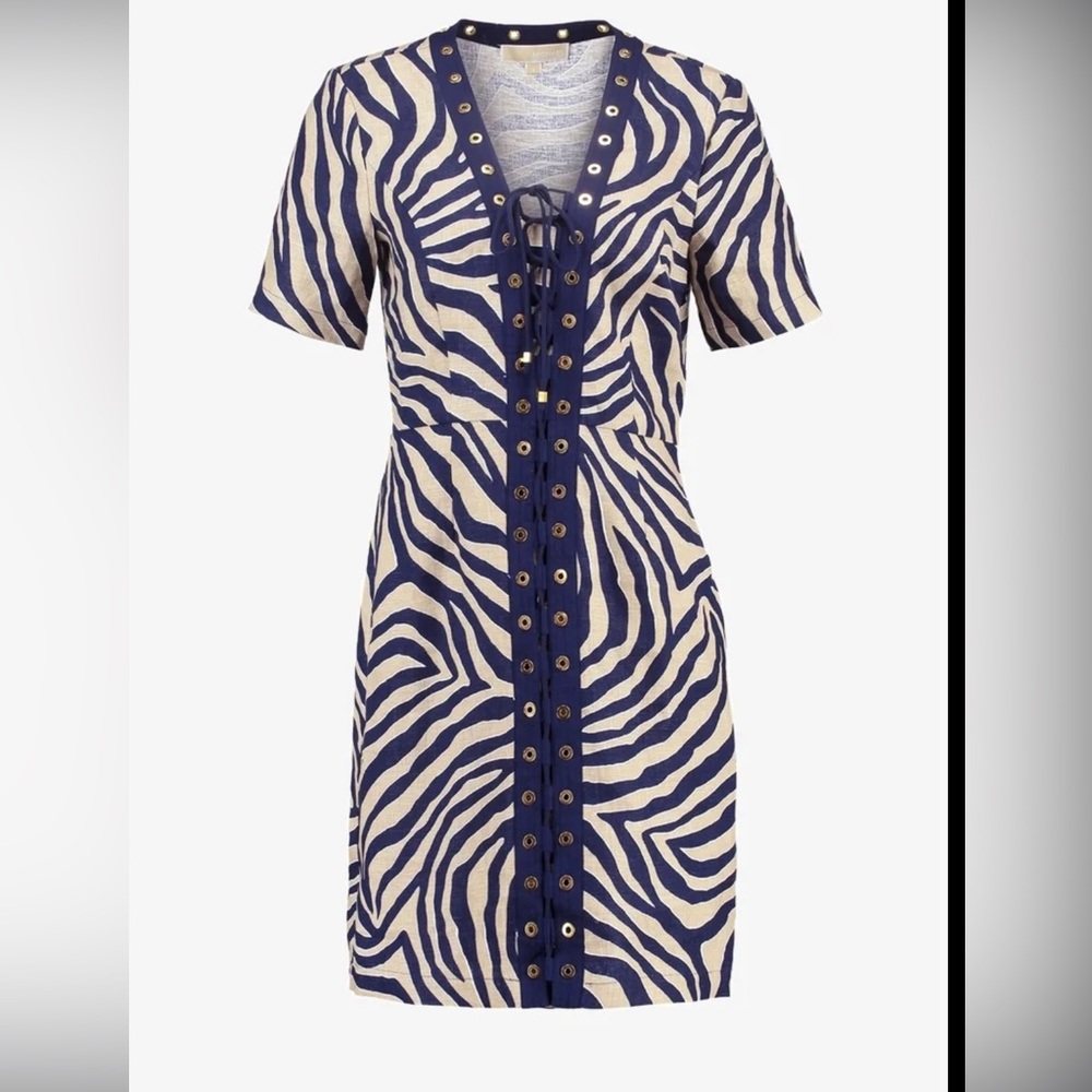 Michael Kors 100% linen zebra print dress SZ 10